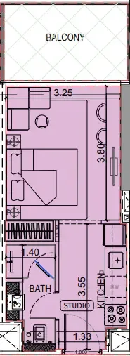 Binghatti Vintage Studio floor plan, 374 sqft