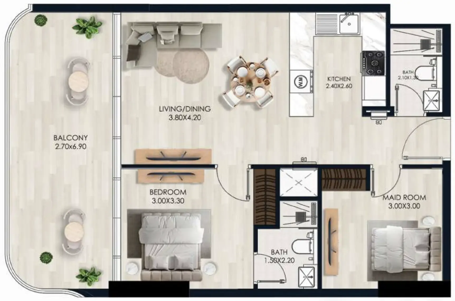 Sera Gardens by Vision 1 bed floor plan, 809 sqft