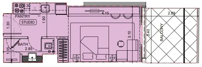 Project Maybach Studio floor plan, 395 sqft
