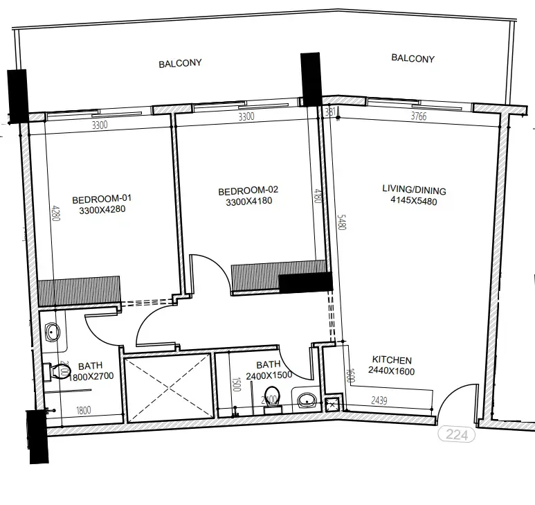 Astra South 2 bed floor plan, 1,053 sqft