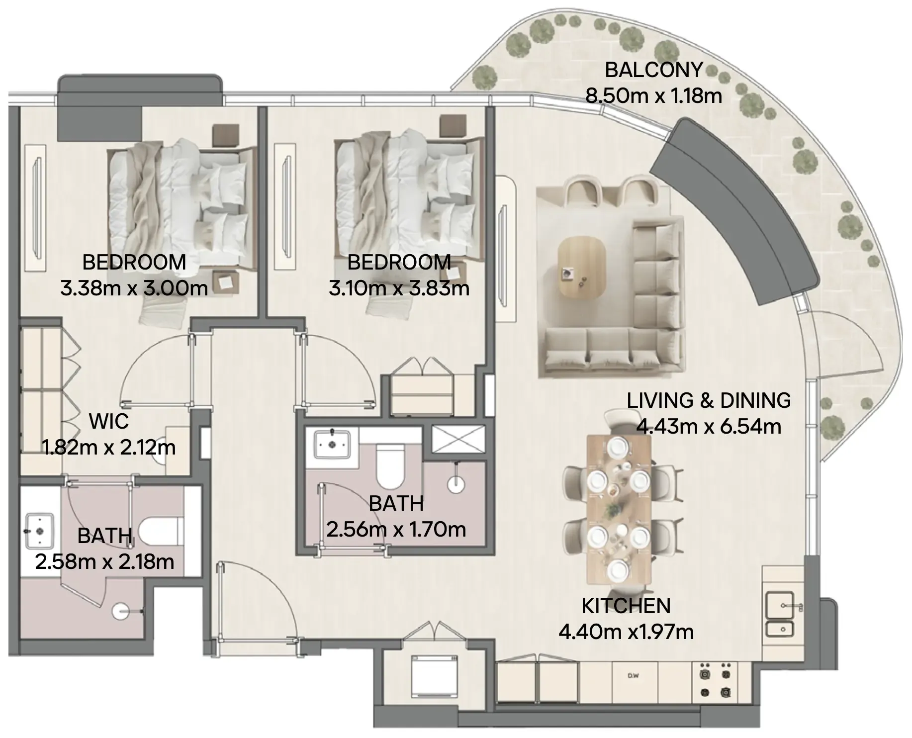 Mirasol II 2 bed floor plan, 1,087 sqft