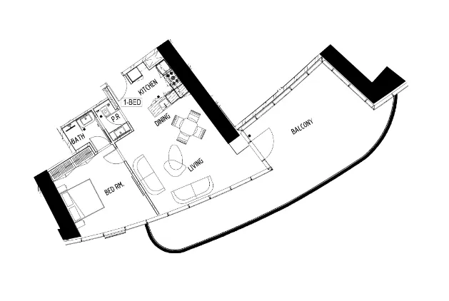 Damac Bay 1 bed floor plan, 1,303 sqft
