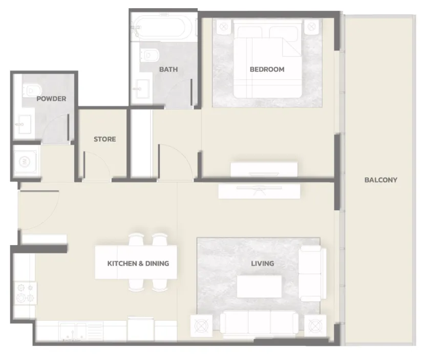 Tonino Lamborghini Residences 1 bed floor plan, 980 sqft