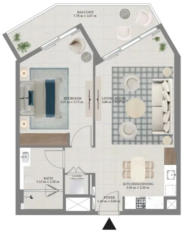Fior 1 1 bed floor plan, 891 sqft