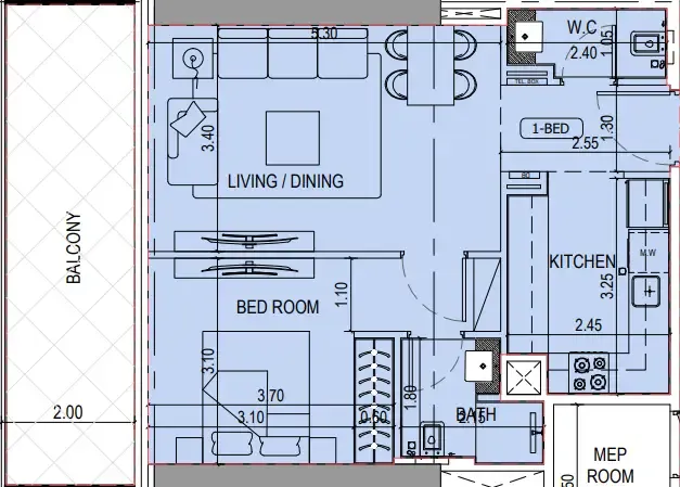Binghatti Sky Terraces 1 bed floor plan, 751 sqft