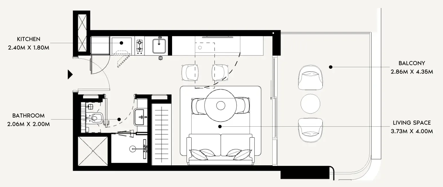 Azizi Leily Studio floor plan, 398 sqft