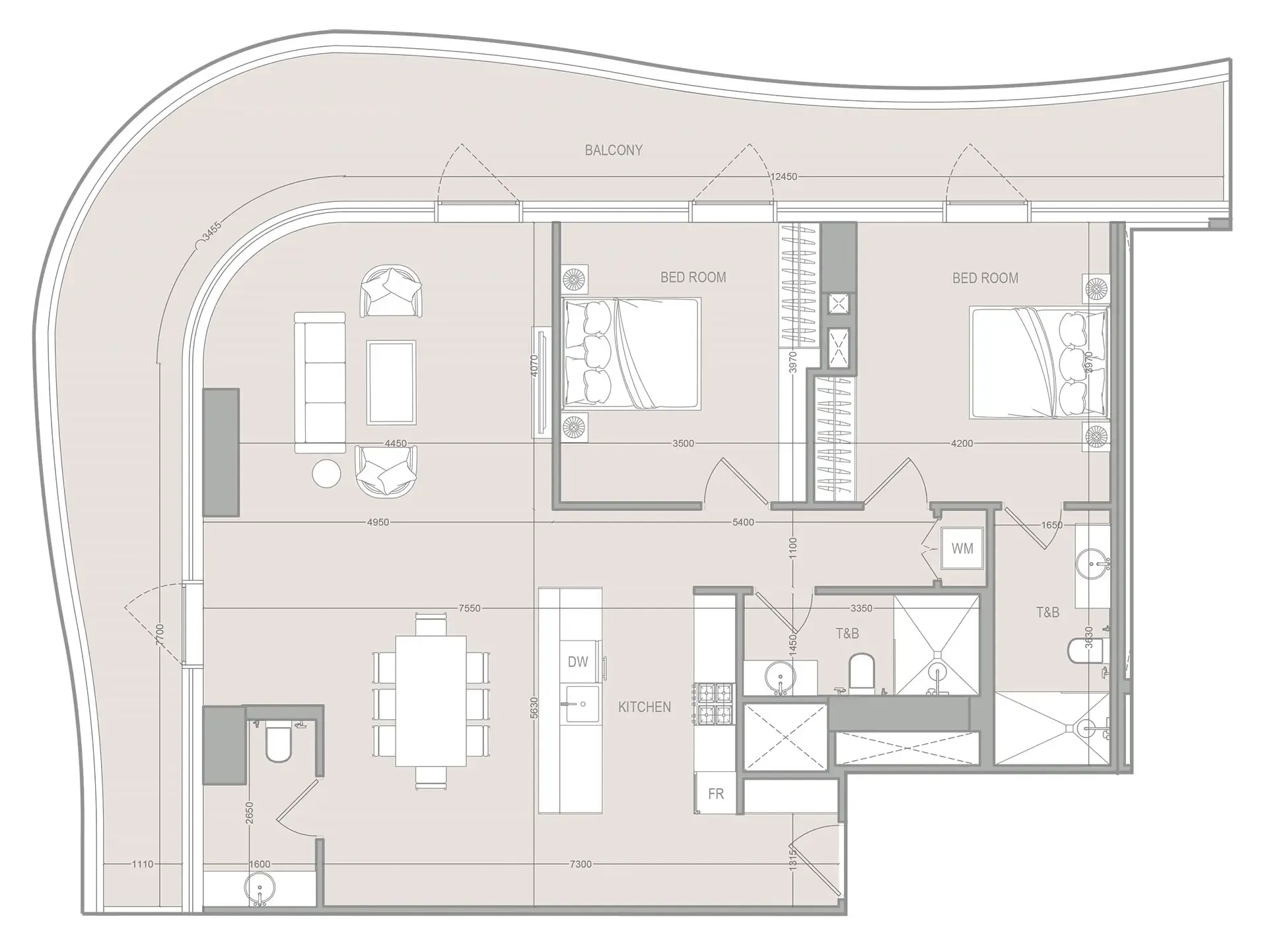 A1LA Residence 2 bed floor plan, 1,769 sqft