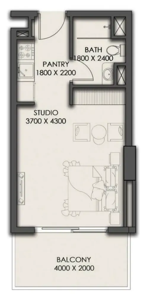 Park Residency Studio floor plan, 393 sqft