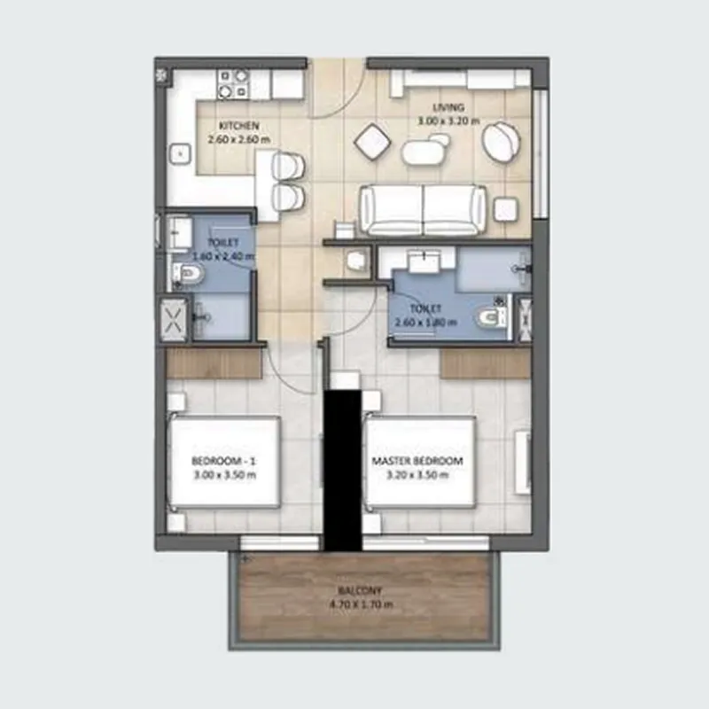 Tranquil Wellness Tower 2 bed floor plan, 780 sqft