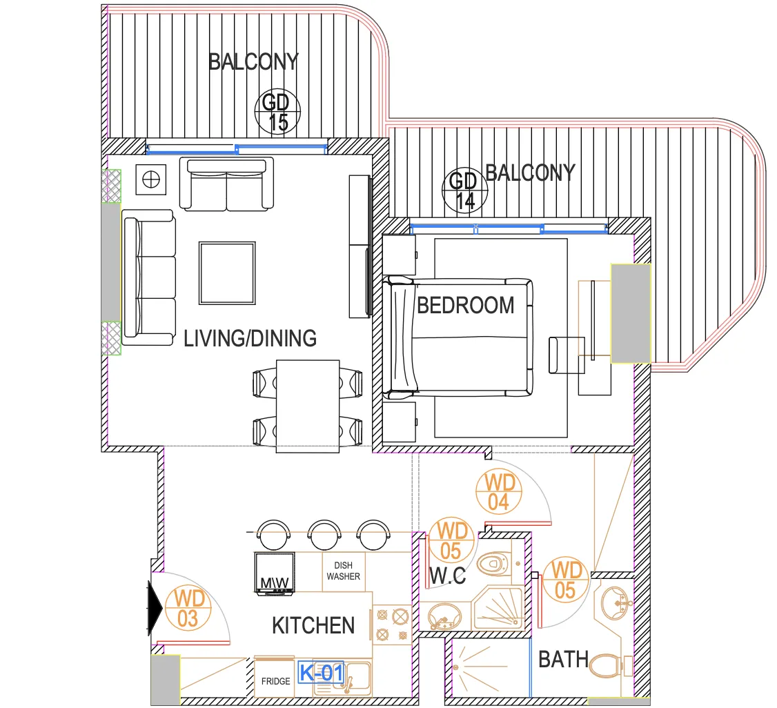 Urban Life 1 bed floor plan, 875 sqft