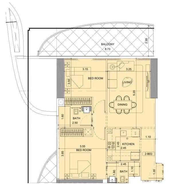 Project Maybach 2 bed floor plan, 992 sqft