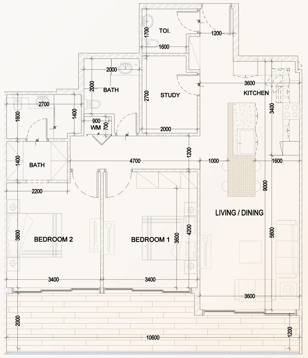 Bling Avenue 1 2 bed floor plan, 1,273 sqft