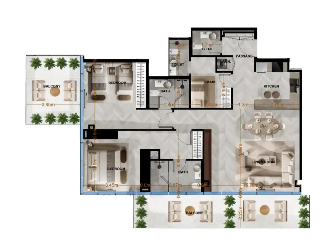 Radiant Terrace 2 bed floor plan, 1,603 sqft