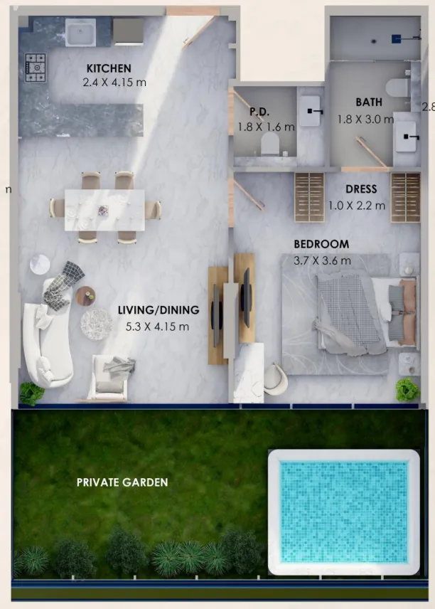 Marquis Vista 1 bed floor plan, 963 sqft