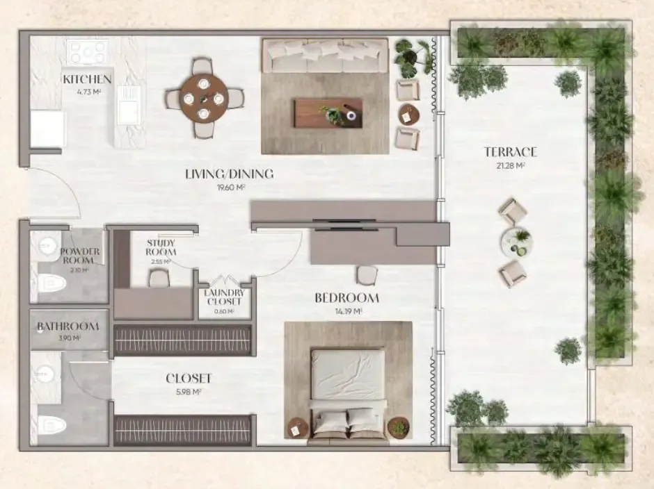 Urban Horizon 1 bed floor plan, 905 sqft