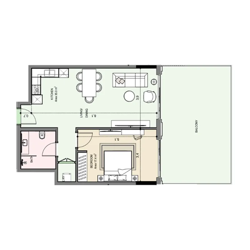 Edgewater Residences 1, 2 and 3 1 bed floor plan, 1,145 – 1,161 sqft