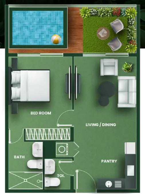 Vincitore Aqua Flora 1 bed floor plan, 771 – 864 sqft