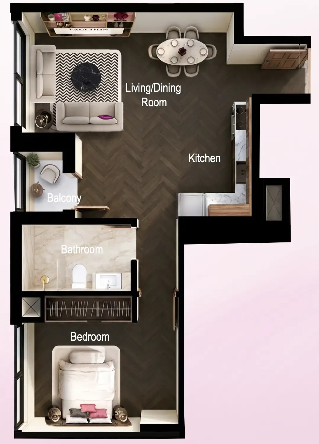 Fauchon Residences 1 bed floor plan, 544 sqft