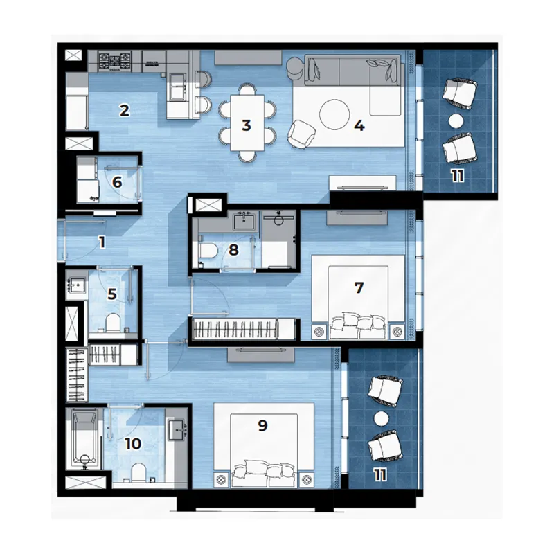 Al Hamra Waterfront 2 bed floor plan, 1,258 – 1,346 sqft