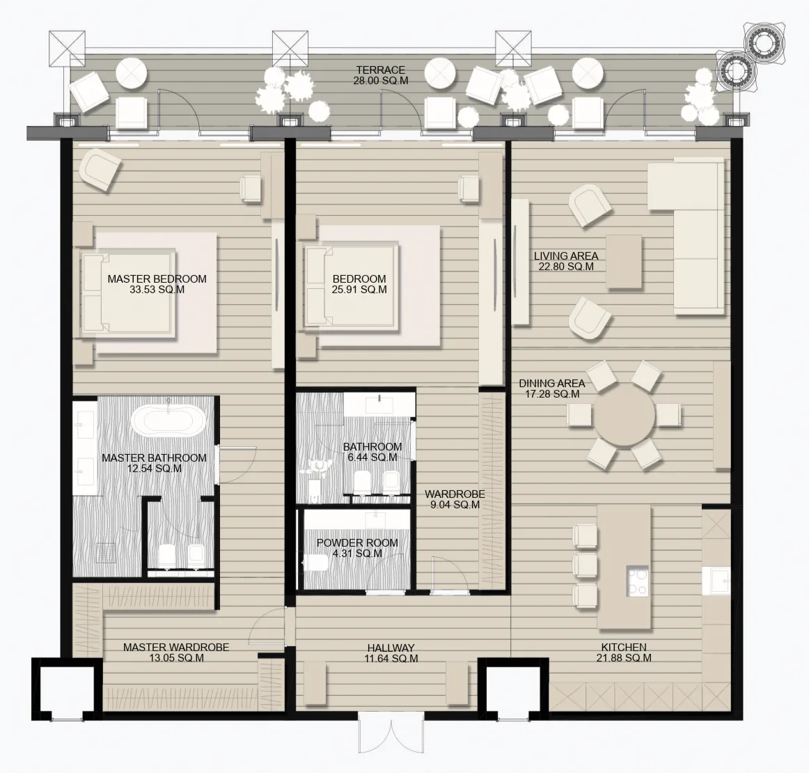 Raffles The Palm Dubai 2 bed floor plan, 2,433 sqft