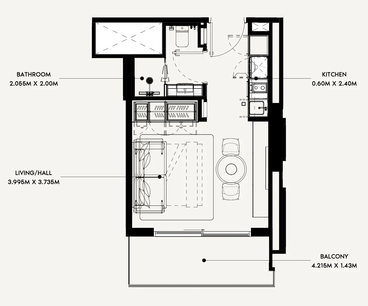 Azizi Rose Studio floor plan, 344 – 345 sqft
