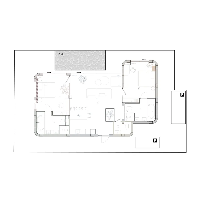 Ardhana Residence Villas 2 bed floor plan, 1,184 sqft