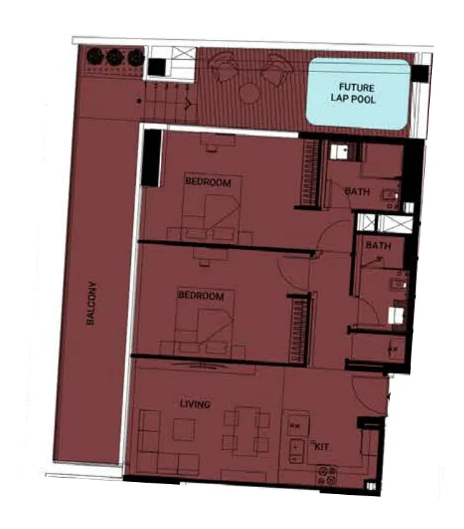 Binghatti Ruby 2 bed floor plan, 1,329 sqft