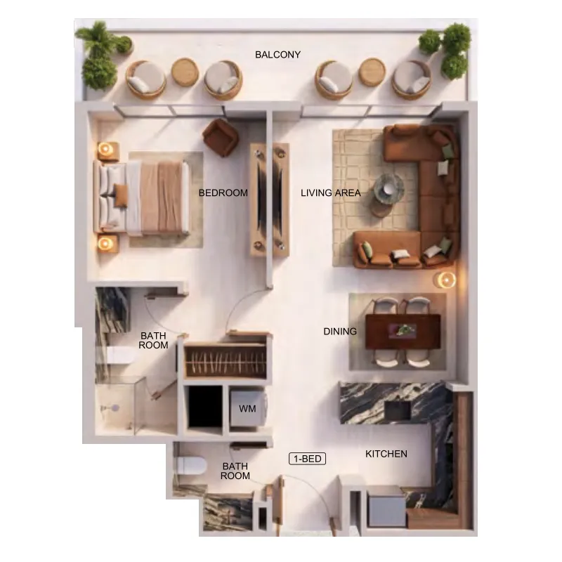 Binghatti Spectre 1 bed floor plan, 699 sqft