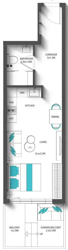 Reef 996 Studio floor plan, 456 – 462 sqft