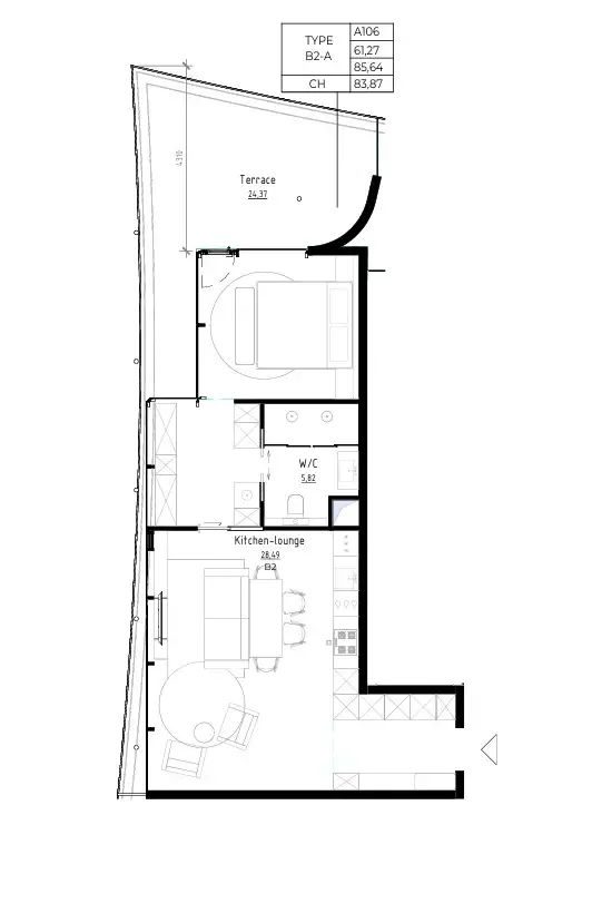 Bamboo Forest 1 bed floor plan, 926 – 1,141 sqft