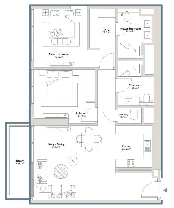 Serenia District East Residences 2 bed floor plan, 1,316 sqft