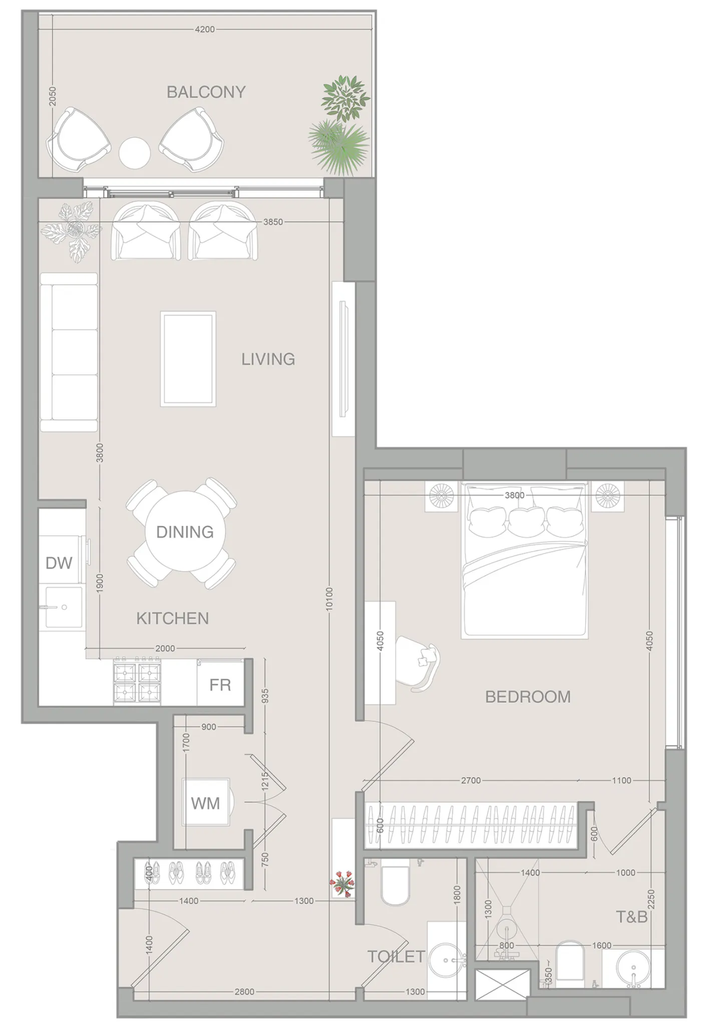 VERDAN1A 1 bed floor plan, 803 sqft