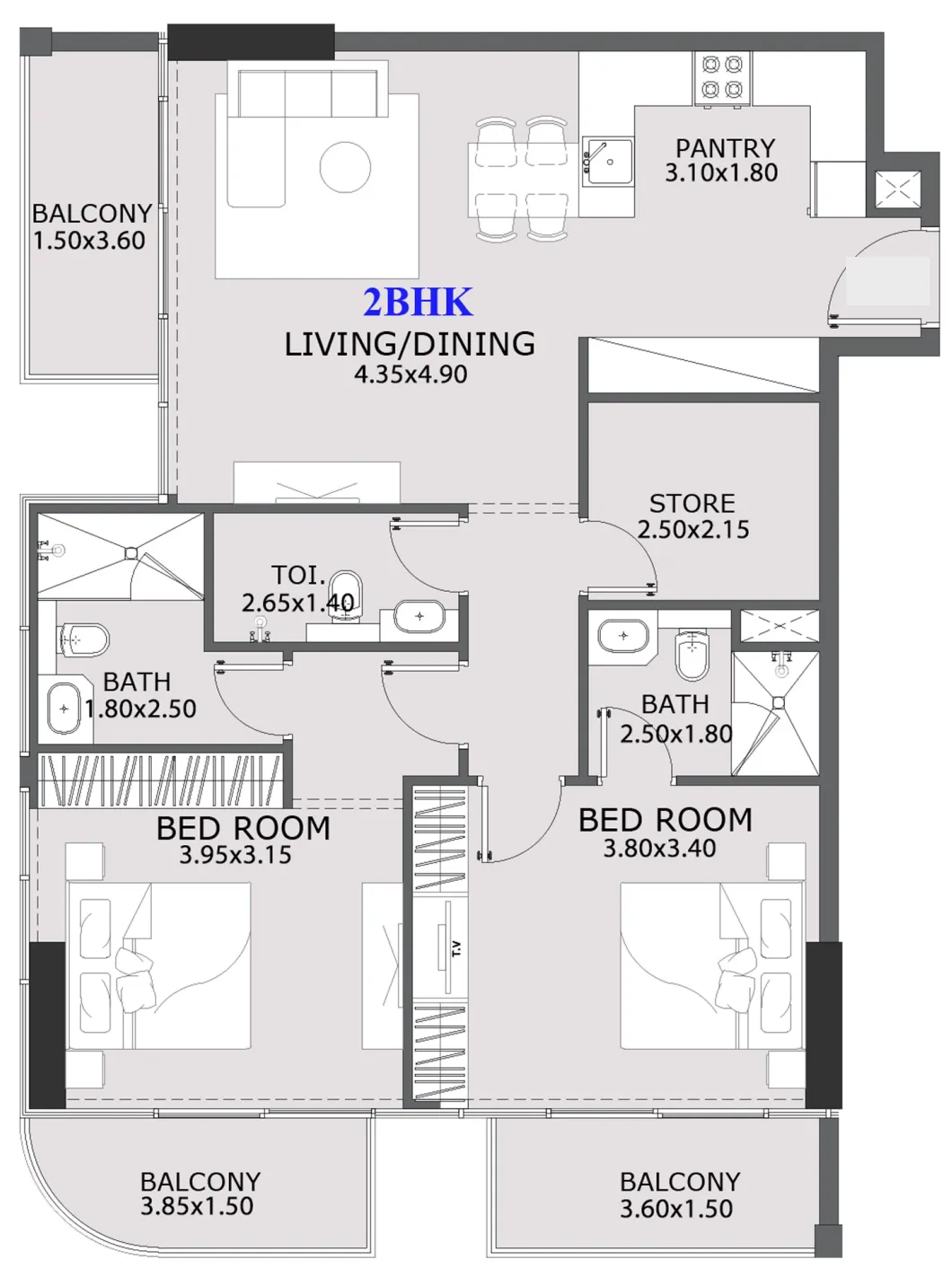 Provenza Residences 2 bed floor plan, 1,192 sqft