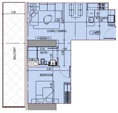 Binghatti Sky Terraces 1 bed floor plan, 770 sqft