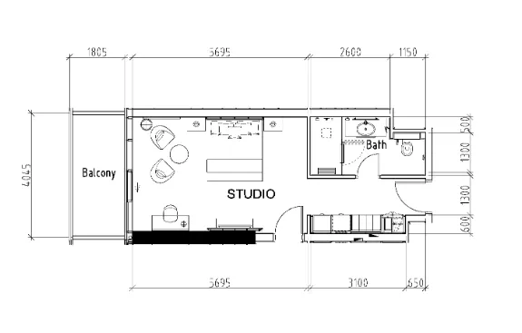 Damac Hills - Radisson Dubai Studio floor plan, 495 sqft