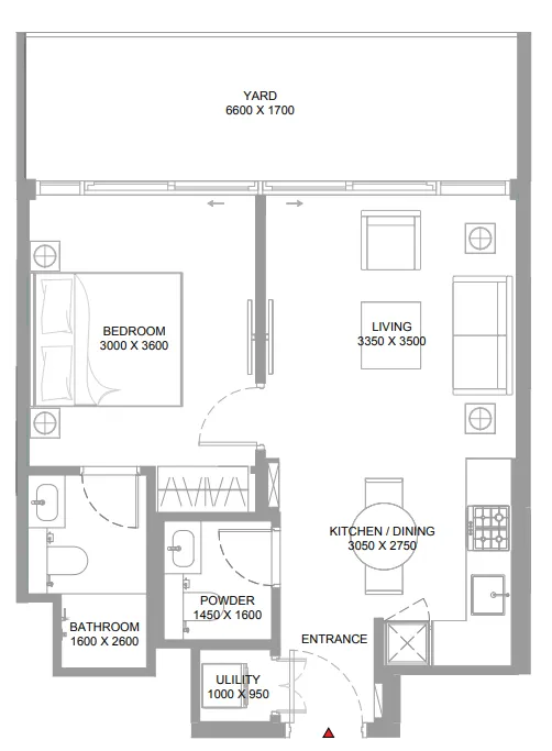 Bayfront Marina Residences 1 bed floor plan, 653 sqft