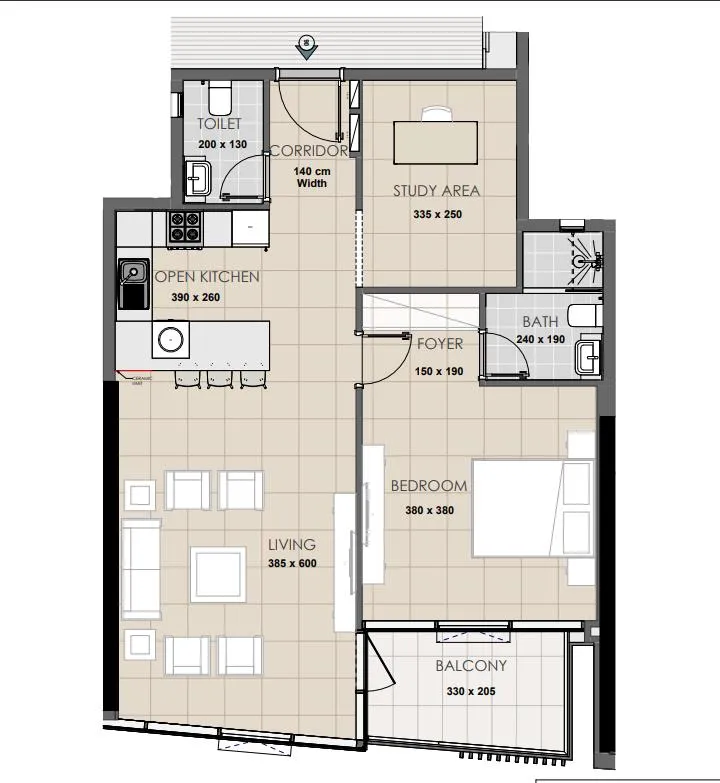 Palatium Residence 1 bed floor plan, 866 sqft