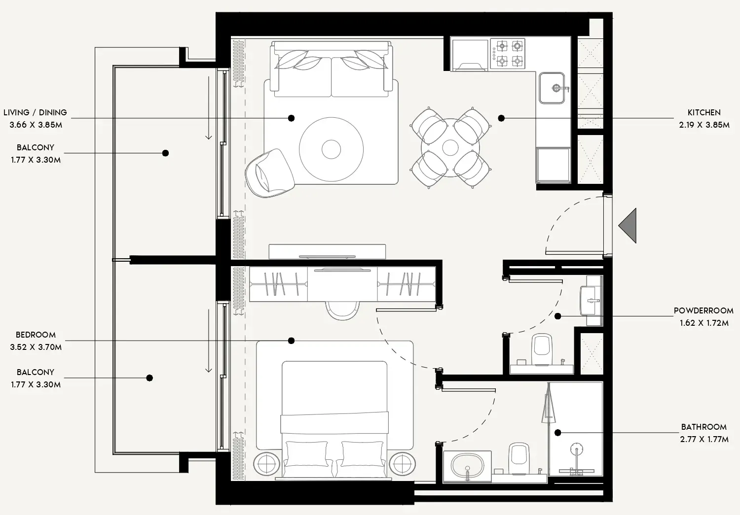 Azizi Venice 1 bed floor plan, 684 sqft