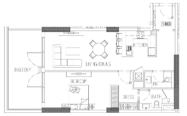 Damac Riverside Views 1 bed floor plan, 996 sqft