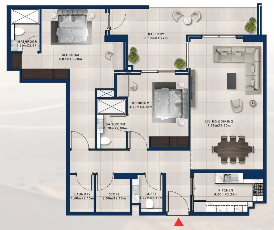 Asayel Avenue 2 bed floor plan, 1,589 sqft