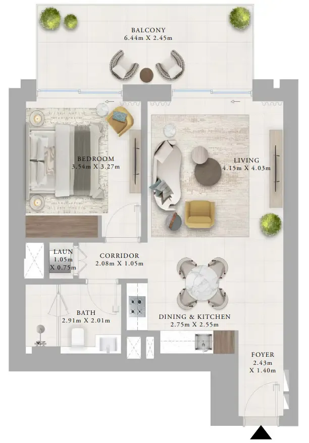 Creek Haven 1 bed floor plan, 876 sqft