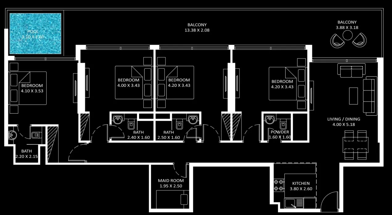 Diamondz 4 bed floor plan, 1,971 sqft