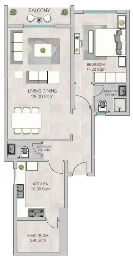 Al Ameera Village 5 1 bed floor plan, 1,189 sqft