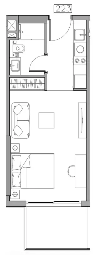 Trevino Studio floor plan, 394 sqft