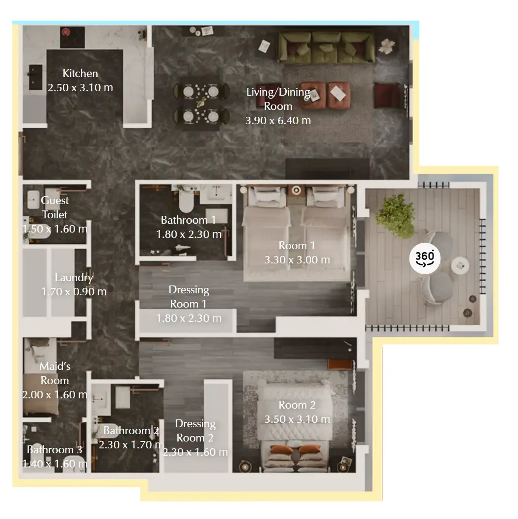 Bab Al Qasr Garden Residences 65 2 bed floor plan, 1,142 sqft