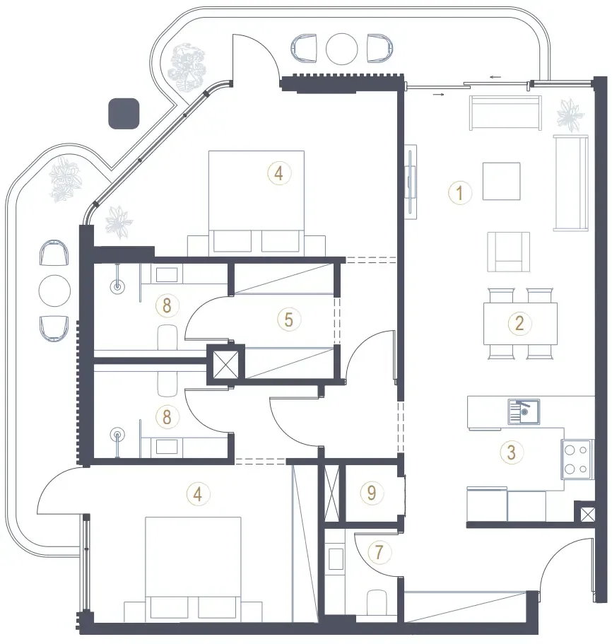Liora 2 bed floor plan, 1,282 – 1,284 sqft