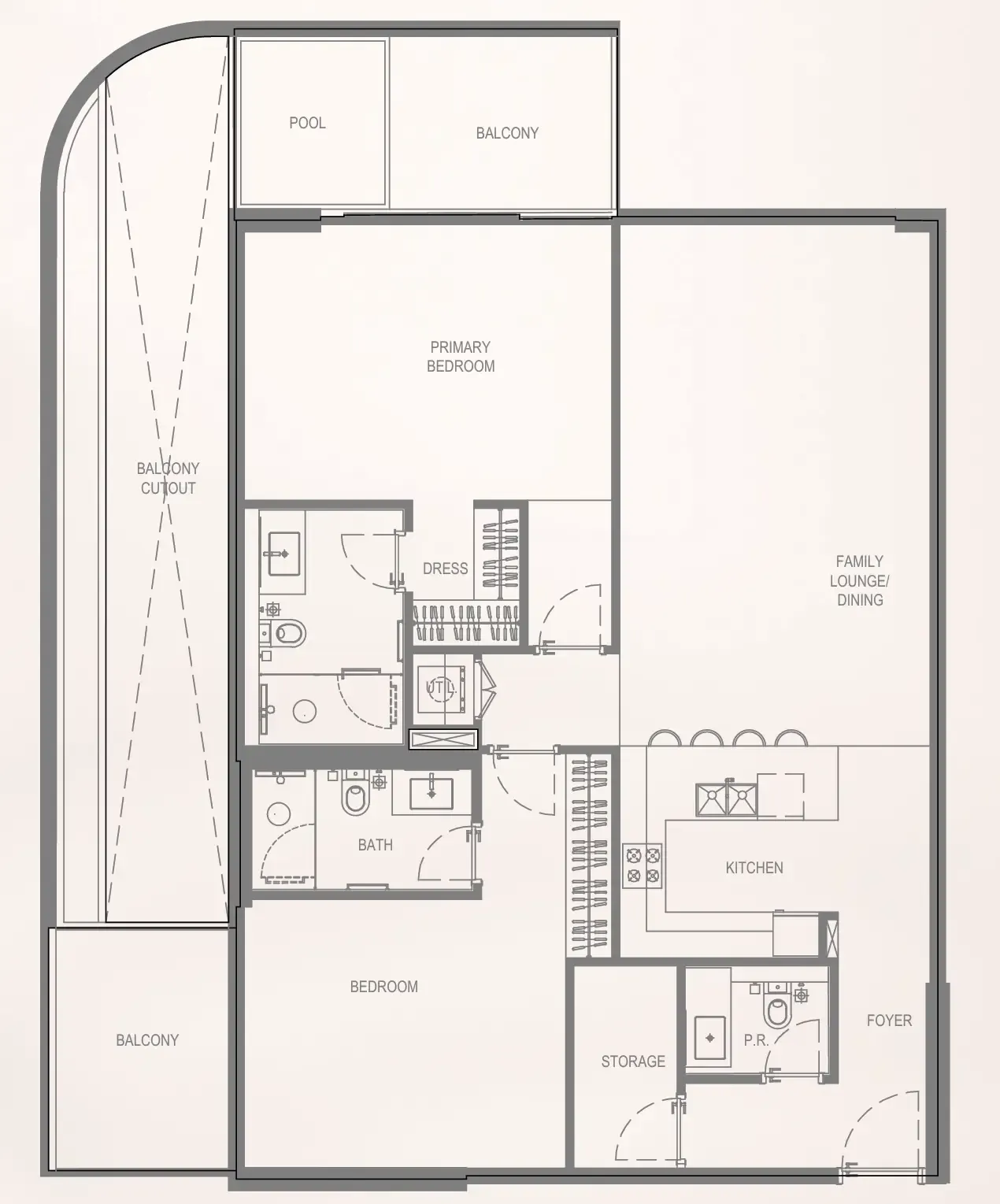 Bayview Boulevard 2 bed floor plan, 1,444 sqft