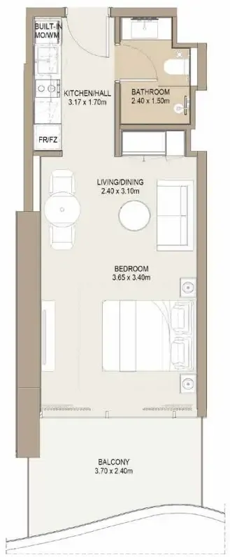Laguna Residence Studio floor plan, 466 sqft