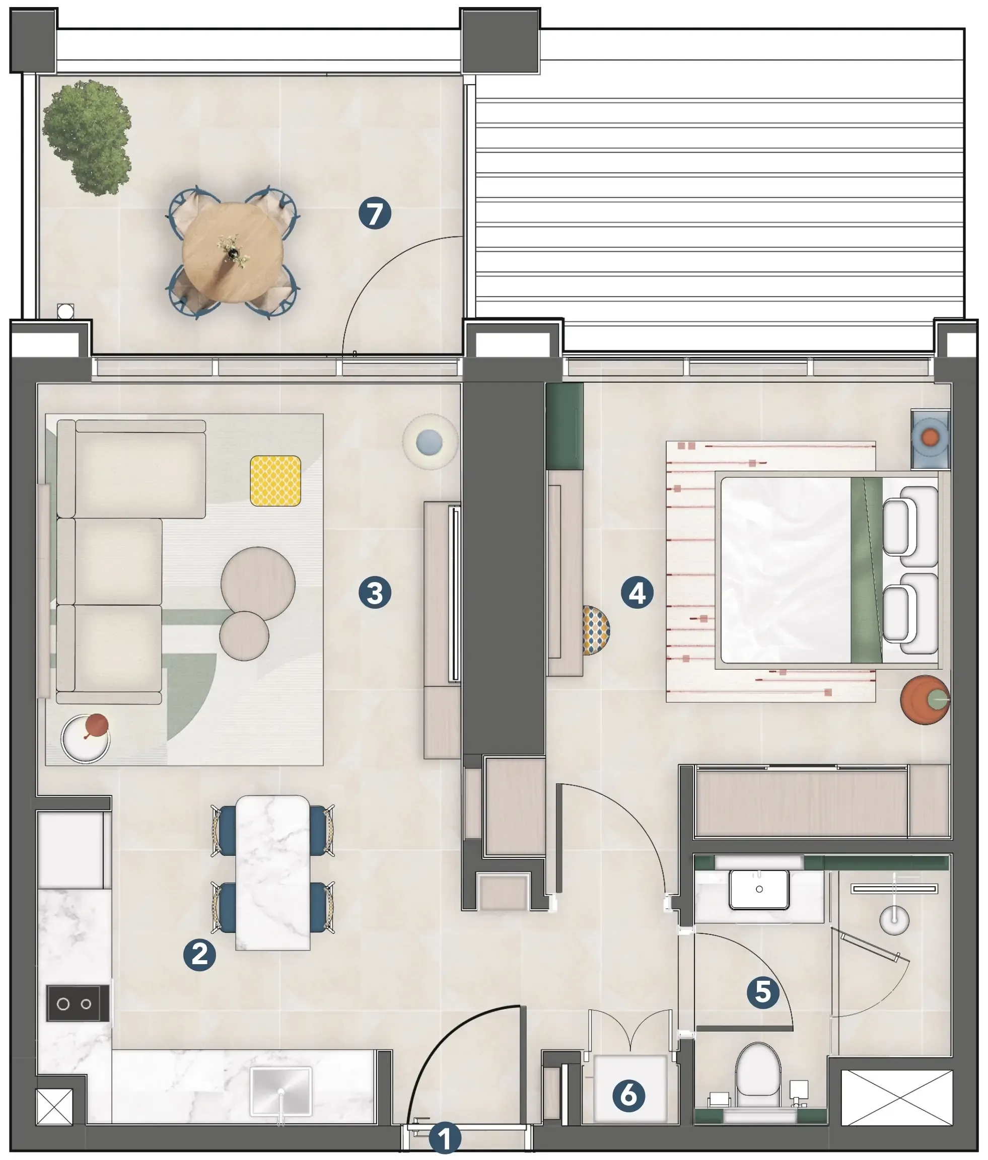 Rove Home Meydan Horizon 1 bed floor plan, 588 sqft