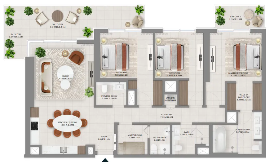 Vida Residences Hillside 3 bed floor plan, 1,827 sqft